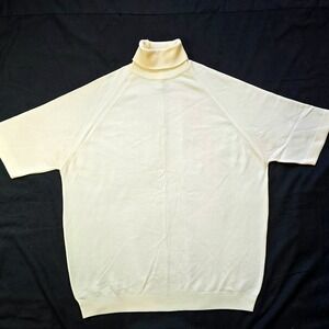 Vintage THANE Ban-Lon Cream Short Sleeve Turtleneck Sweater Men's L Lyons